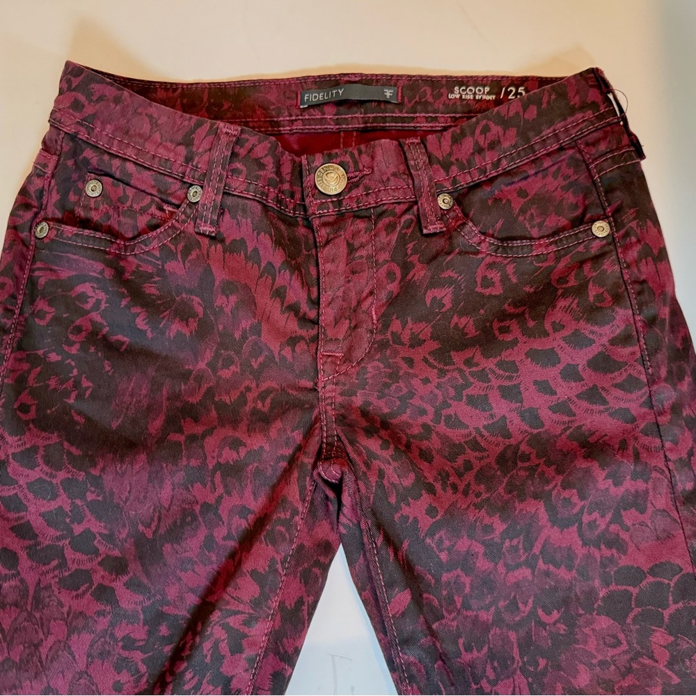 NEW Fidelity Denim Burgundy black print Scoop stretch skinny jeans, 25